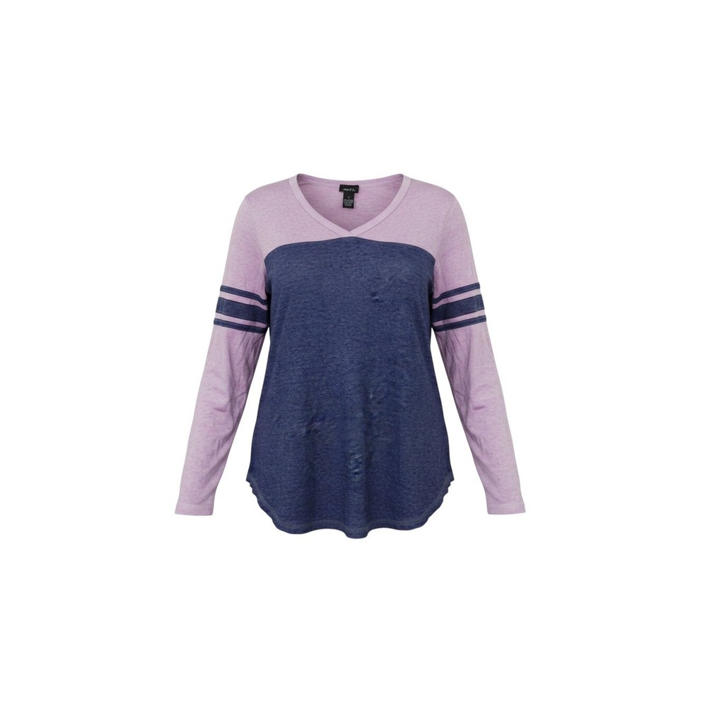 rue21 T-Shirt Womens L Purple NWT Colorblock Varsity Stripe V-Neck SP4365RU